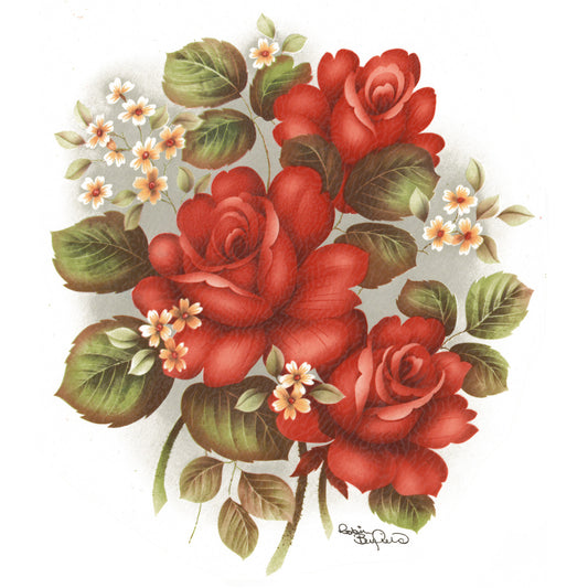 Deep Red Rose Bouquet Overglaze Waterslide Ceramic Decals