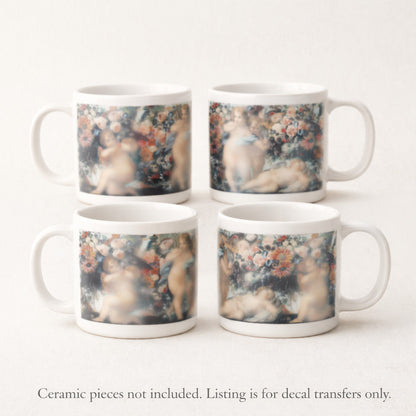 Cherubs Roses Mug Wraps 2 pc Overglaze Ceramic Decals