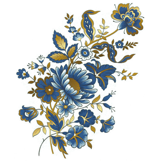 Vintage Blue Floral with Gold Chinoiserie Overglaze Waterslide Ceramic Decals
