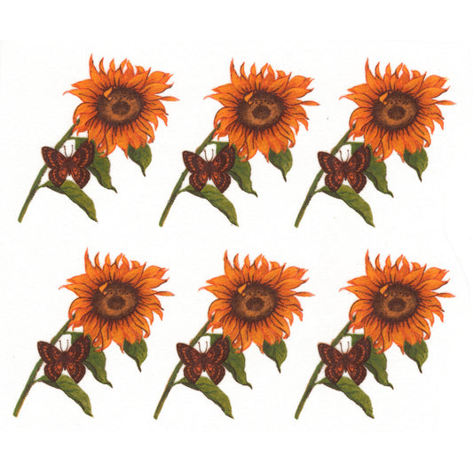 Yellow Sunflower Brown Butterfly Single Overglaze Waterslide Ceramic Decals
