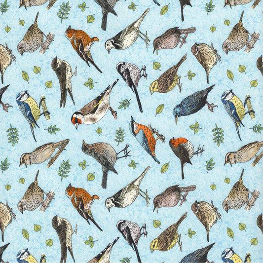 Allover Chintz Bird Song Blue Background 9 x 13.5 Inch Ceramic Decal Sheet