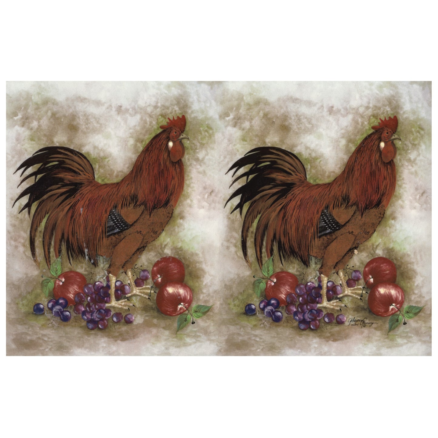 Rooster Apples Grapes Tray 11 x 7 Inch 1 pc Overglaze Waterslide Ceramic Decal