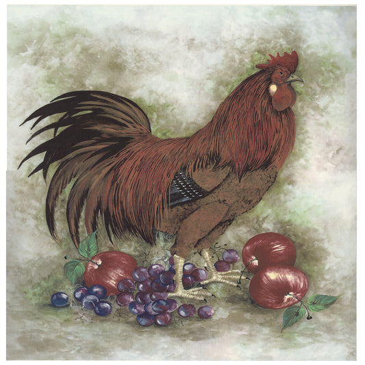 Rooster Apples Grapes Tile with Background 12 Inch 1 pc Overglaze Waterslide Ceramic Decals