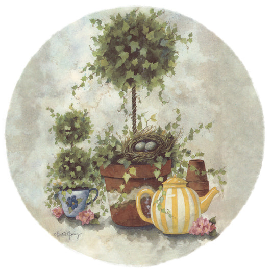 Topiary Bird Nest Round 8 Inch 1 pc Overglaze Ceramic Decal