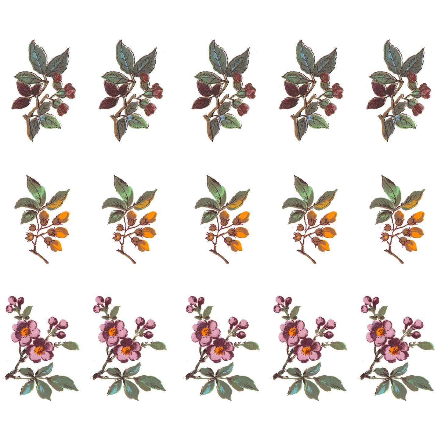 Tree Flowers Variety 1.75 Inch 15 pcs Overglaze Waterslide Ceramic Decals