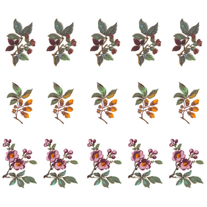 Tree Flowers Variety 1.75 Inch 15 pcs Overglaze Waterslide Ceramic Decals
