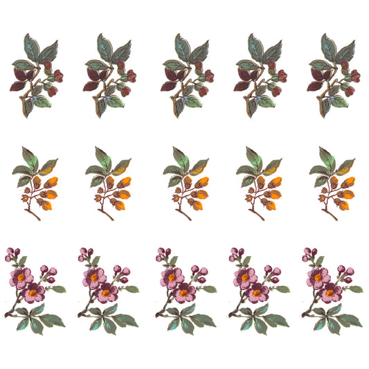 Tree Flowers Variety 1.75 Inch 15 pcs Overglaze Waterslide Ceramic Decals