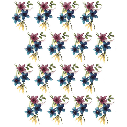 Clematis Spring Flowers 1.5 Inch 16 pcs Small Bouquets Overglaze Ceramic Decals