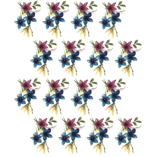 Clematis Spring Flowers 1.5 Inch 16 pcs Small Bouquets Overglaze Ceramic Decals