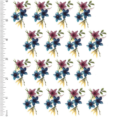 Clematis Spring Flowers 1.5 Inch 16 pcs Small Bouquets Overglaze Ceramic Decals