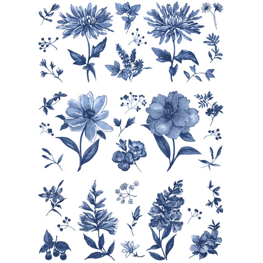 Blue Meadow Flowers Mug Wraps 7.5 Inch 3 pcs Overglaze Waterslide Ceramic Decals