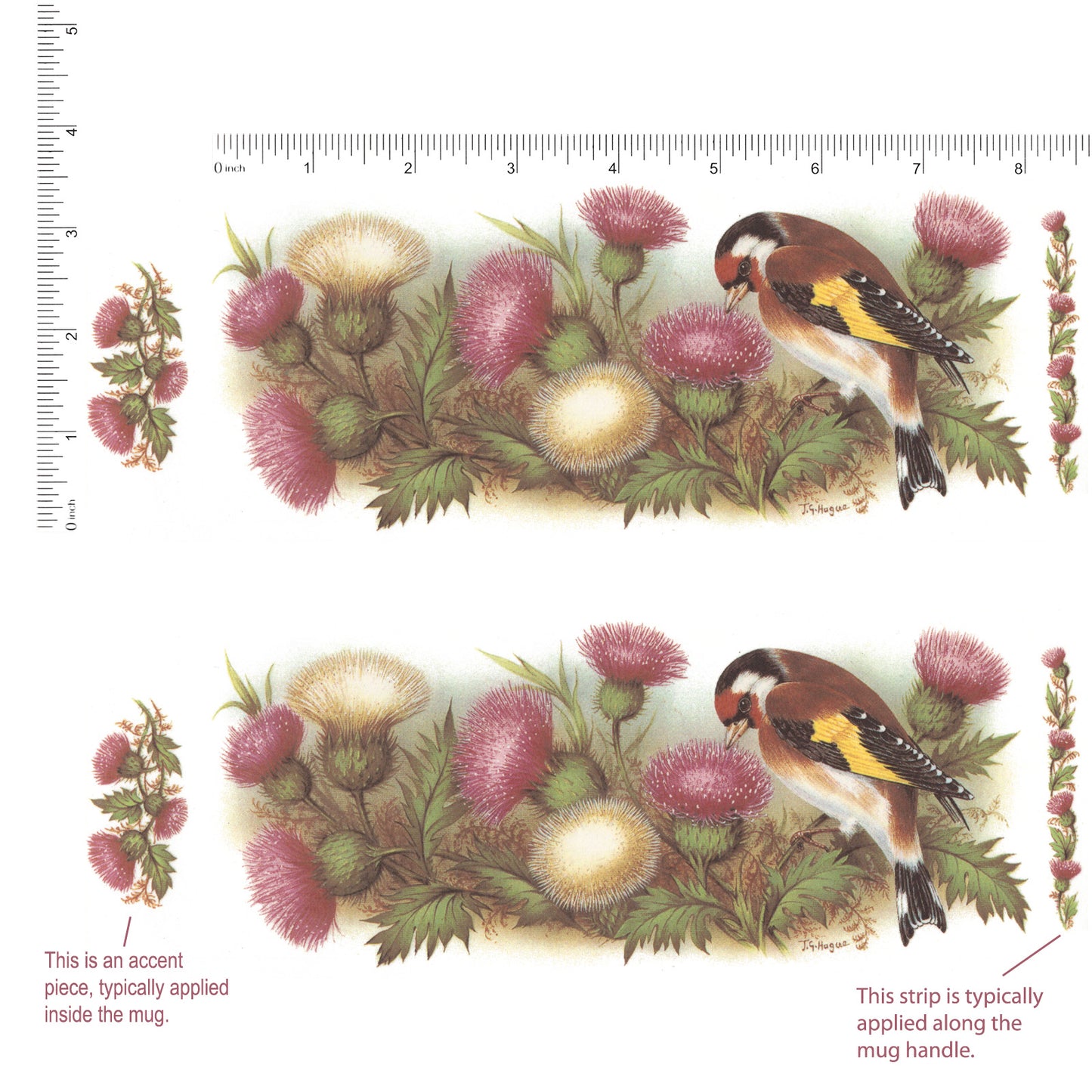 Goldfinch Thistle Mug Cup Wrap 8 Inch 2 pcs Overglaze Waterslide Ceramic Decal