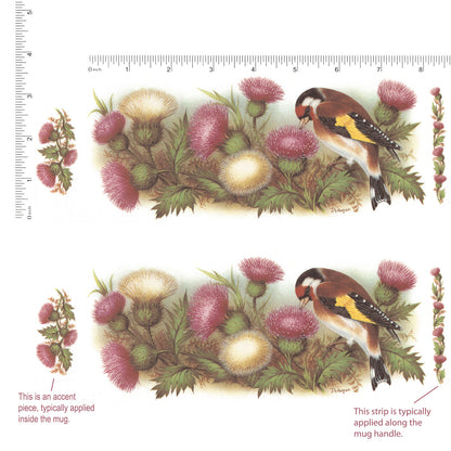 Goldfinch Thistle Mug Cup Wrap 8 Inch 2 pcs Overglaze Waterslide Ceramic Decal