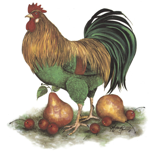 Rooster Pears Cherries Tile 12 Inch 1 pc Overglaze Waterslide Ceramic Decals