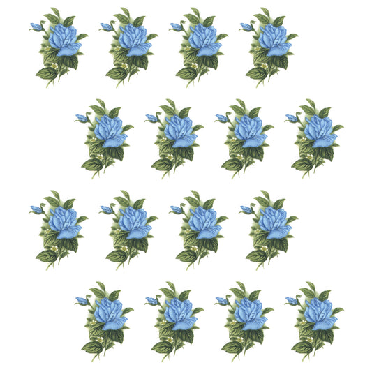 Blue Rose Flower Spray 1.75 Inch 12 pcs Overglaze Waterslide Ceramic Decals
