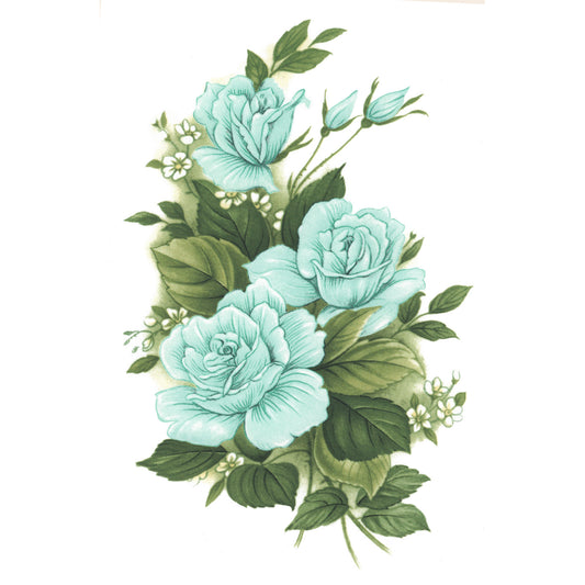 Blue Green Aqua Rose Flower Spray Overglaze Waterslide Ceramic Decals