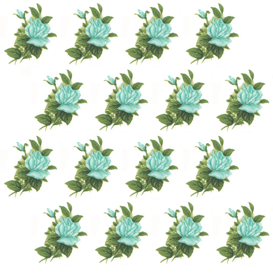Aqua Green Rose Flower Spray 1.75 Inch 12 pcs Overglaze Waterslide Ceramic Decals