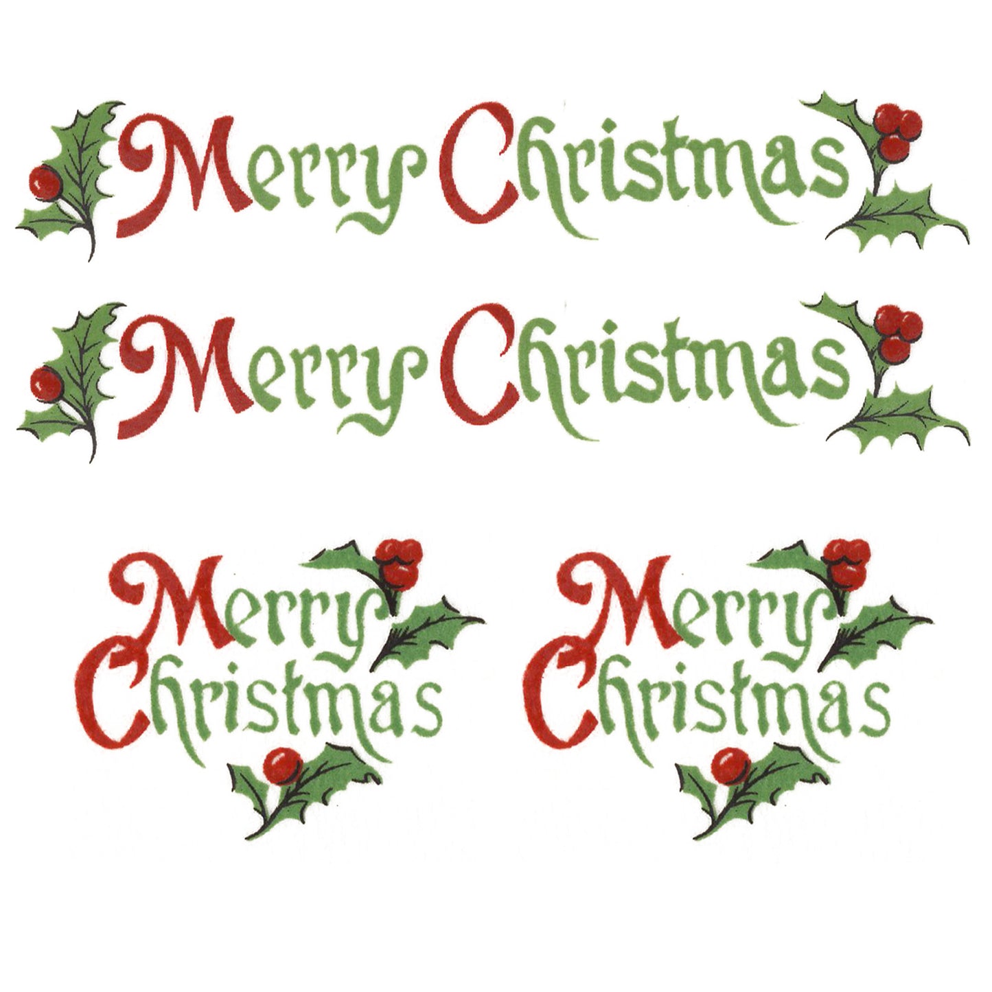 Merry Christmas with Holly 60 pcs Overglaze Ceramic Decals