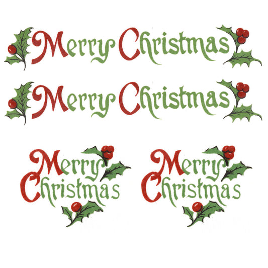 Merry Christmas with Holly 60 pcs Overglaze Ceramic Decals