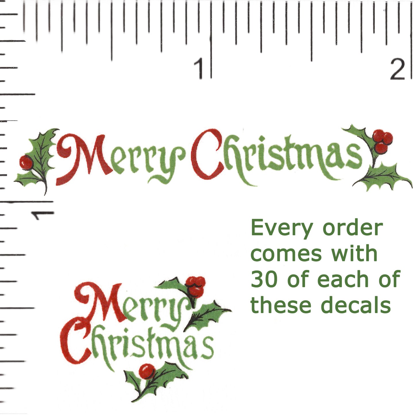 Merry Christmas with Holly 60 pcs Overglaze Ceramic Decals