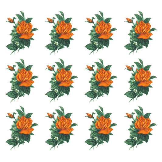 Yellow Rose Flower Spray 1.75 Inch 12 pcs Overglaze Waterslide Ceramic Decals