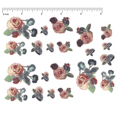 Pink Roses and Bits 21 pcs Overglaze Ceramic Decals