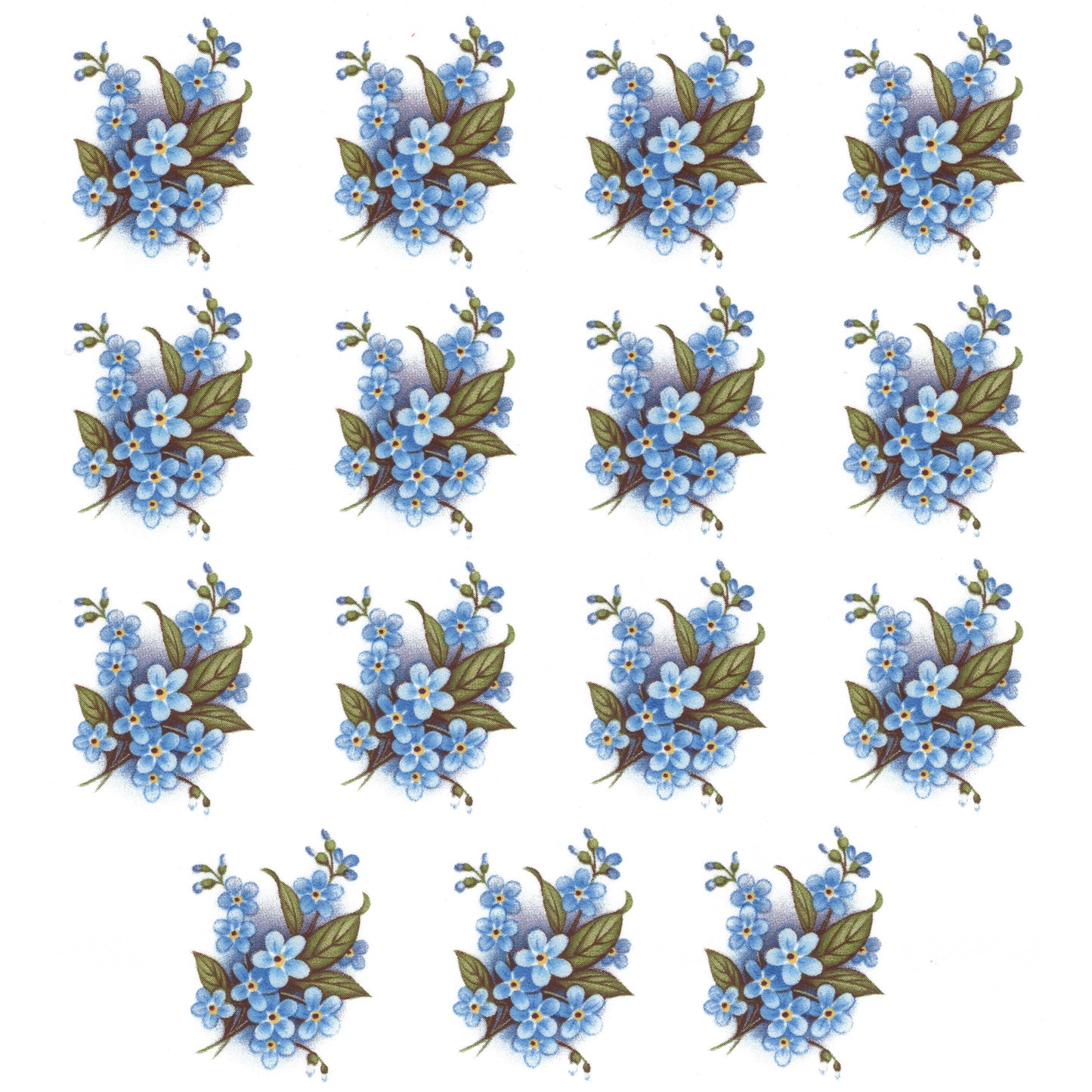 Flowers Forget Me Not Spray 1.35 Inch 15 pcs Overglaze Ceramic Decals