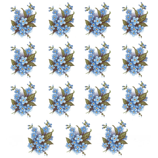 Flowers Forget Me Not Spray 1.35 Inch 15 pcs Overglaze Ceramic Decals