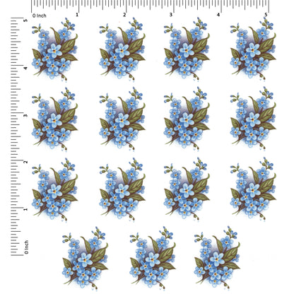 Flowers Forget Me Not Spray 1.35 Inch 15 pcs Overglaze Ceramic Decals