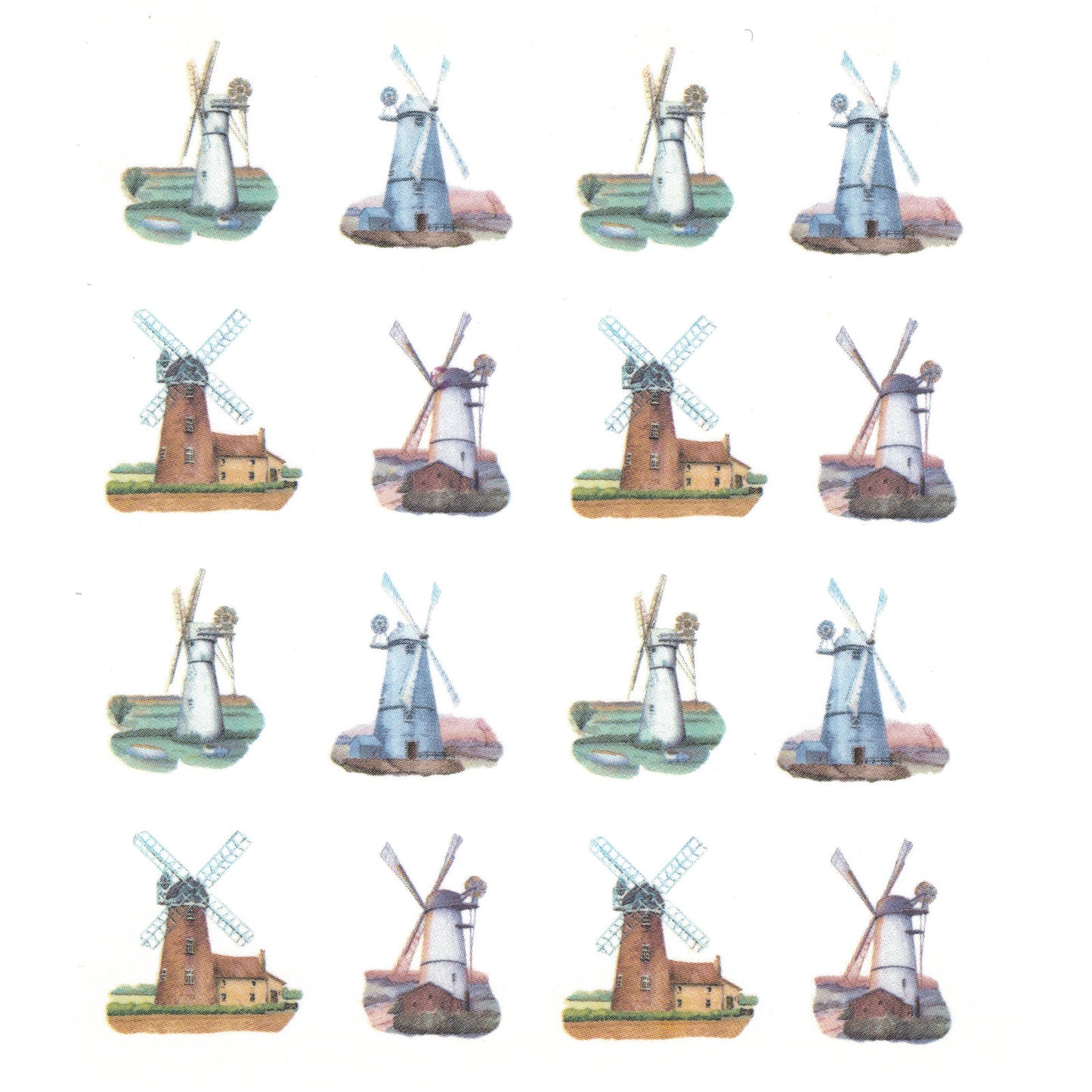 Windmills 16 pcs 1 Inch Overglaze Waterslide Ceramic Decals
