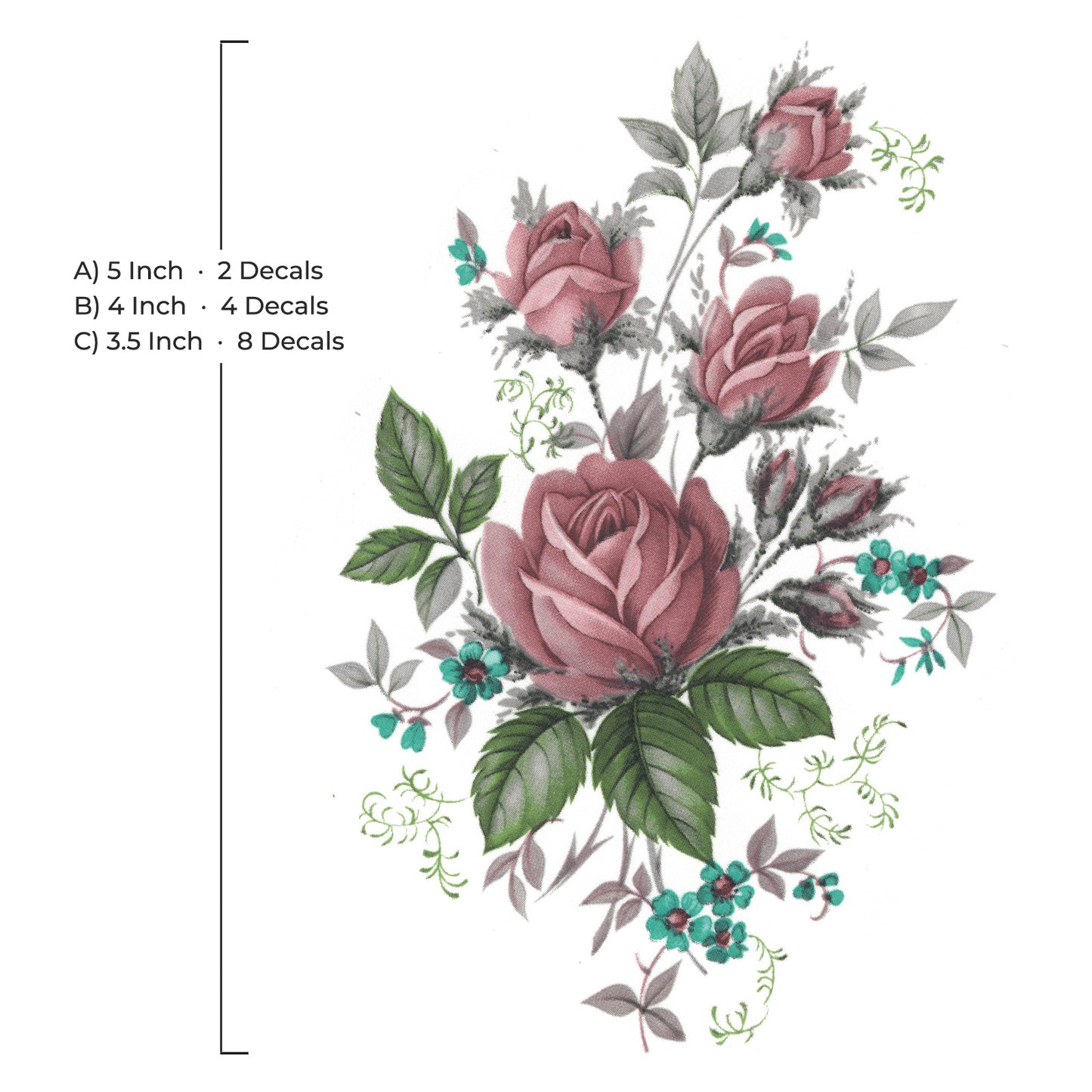 Pink Rose Flower Motif Collection Overglaze Ceramic Decals