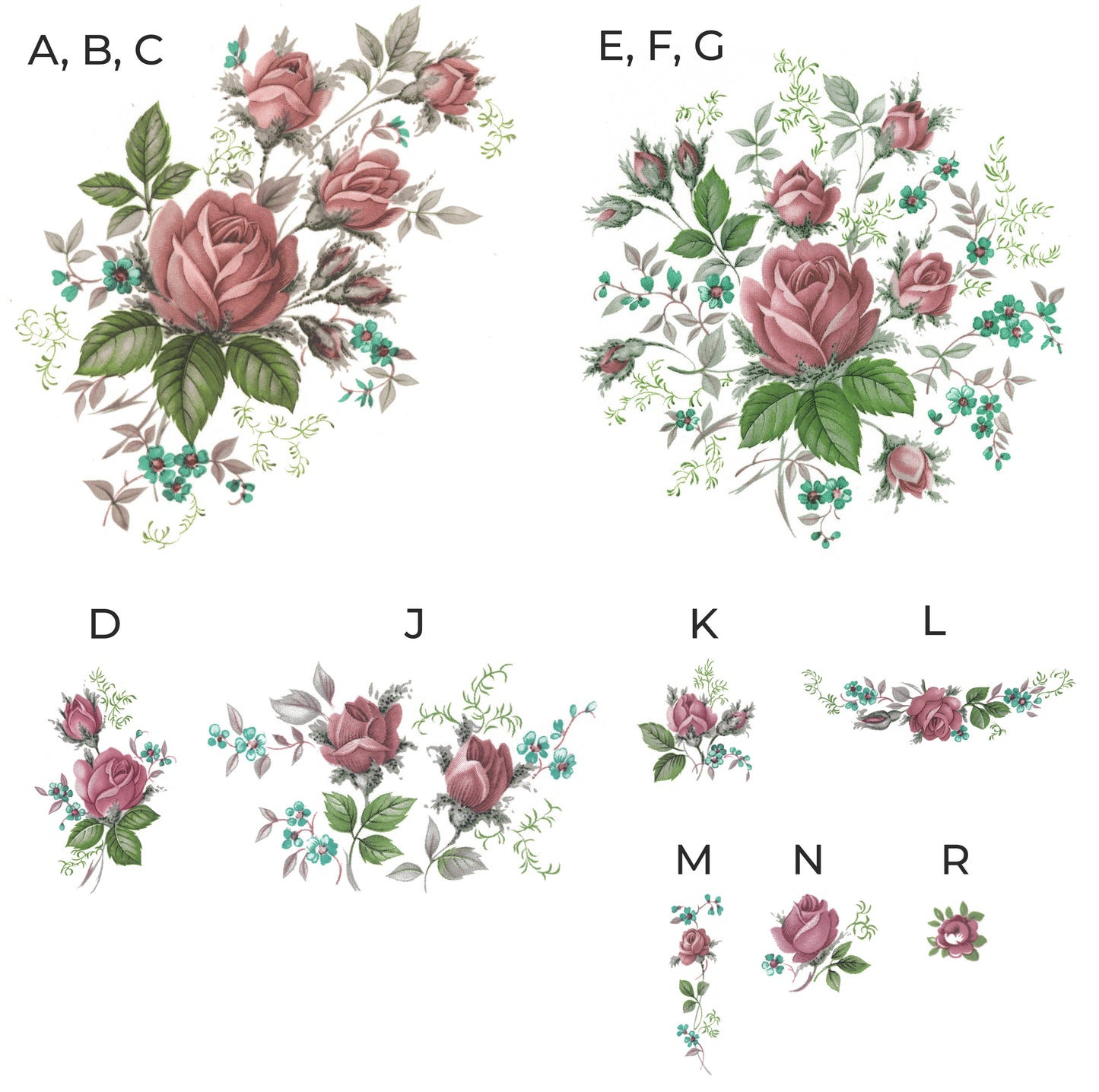 Pink Rose Flower Motif Collection Overglaze Ceramic Decals