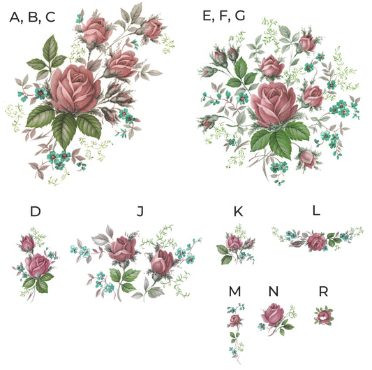 Pink Rose Flower Motif Collection Overglaze Ceramic Decals
