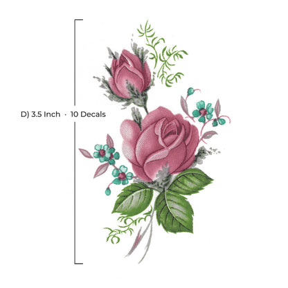 Pink Rose Flower Motif Collection Overglaze Ceramic Decals