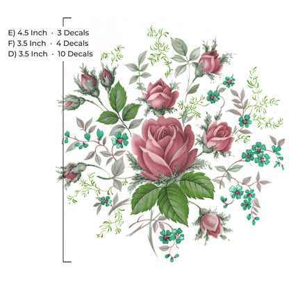 Pink Rose Flower Motif Collection Overglaze Ceramic Decals