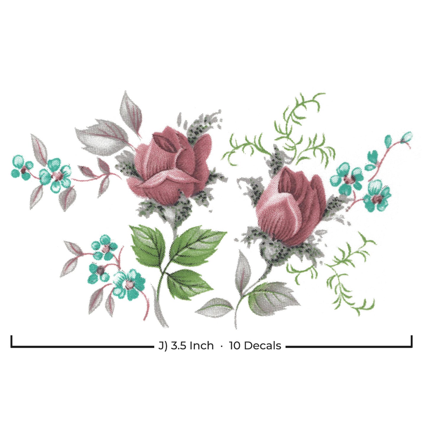 Pink Rose Flower Motif Collection Overglaze Ceramic Decals