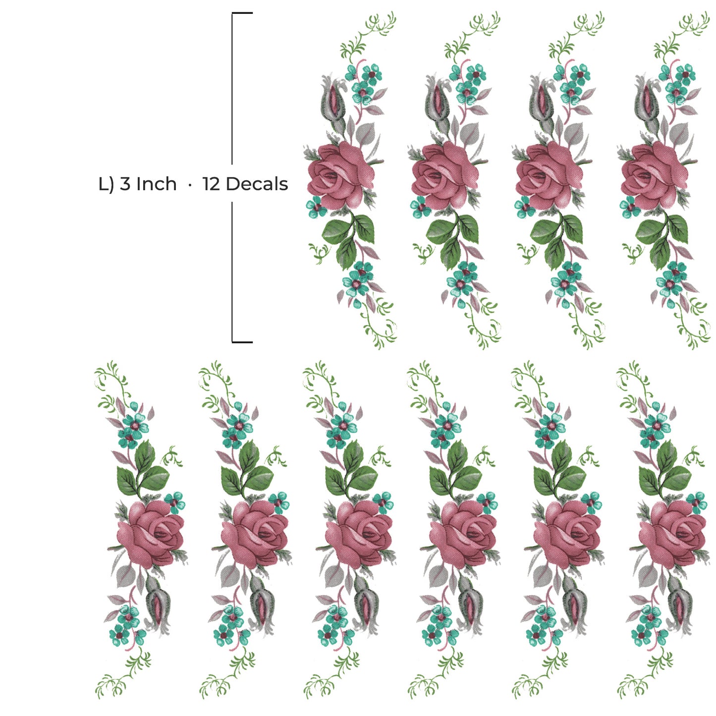 Pink Rose Flower Motif Collection Overglaze Ceramic Decals