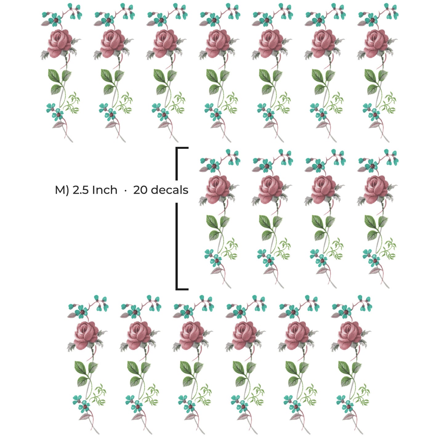 Pink Rose Flower Motif Collection Overglaze Ceramic Decals