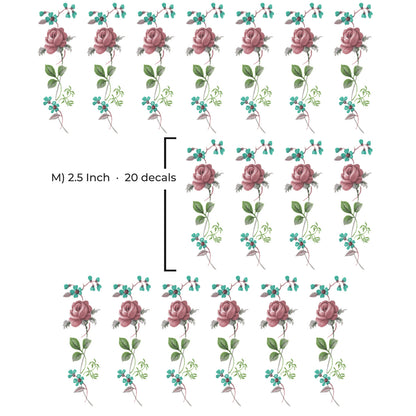 Pink Rose Flower Motif Collection Overglaze Ceramic Decals