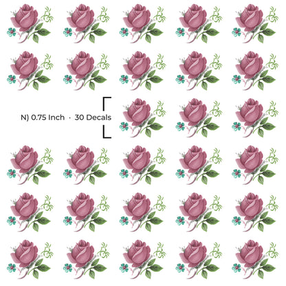 Pink Rose Flower Motif Collection Overglaze Ceramic Decals