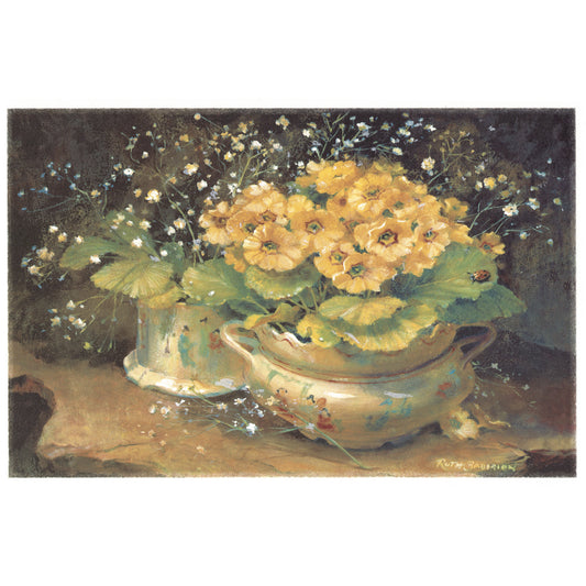 Yellow Primroses in Pot Overglaze Ceramic Decals Vintage Floral Still Life