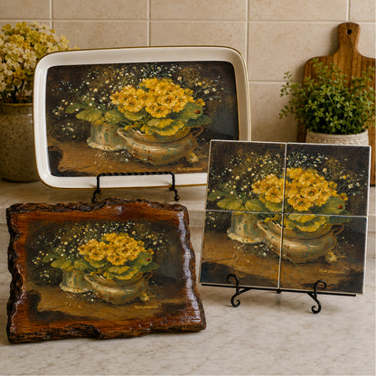 Yellow Primroses in Pot Overglaze Ceramic Decals Vintage Floral Still Life