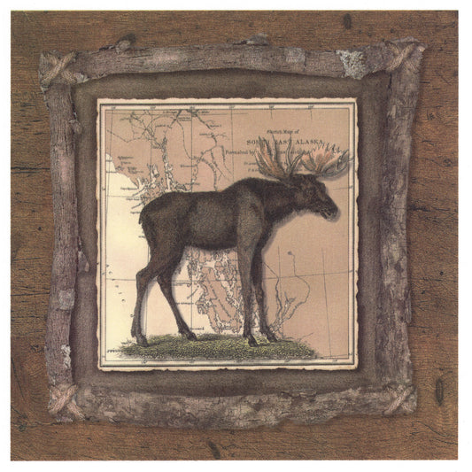 Moose Vintage Alaska Map Overglaze Ceramic Decals Rustic Lodge