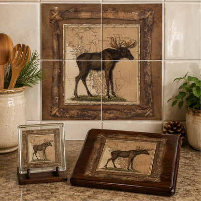 Moose Vintage Alaska Map Overglaze Ceramic Decals Rustic Lodge