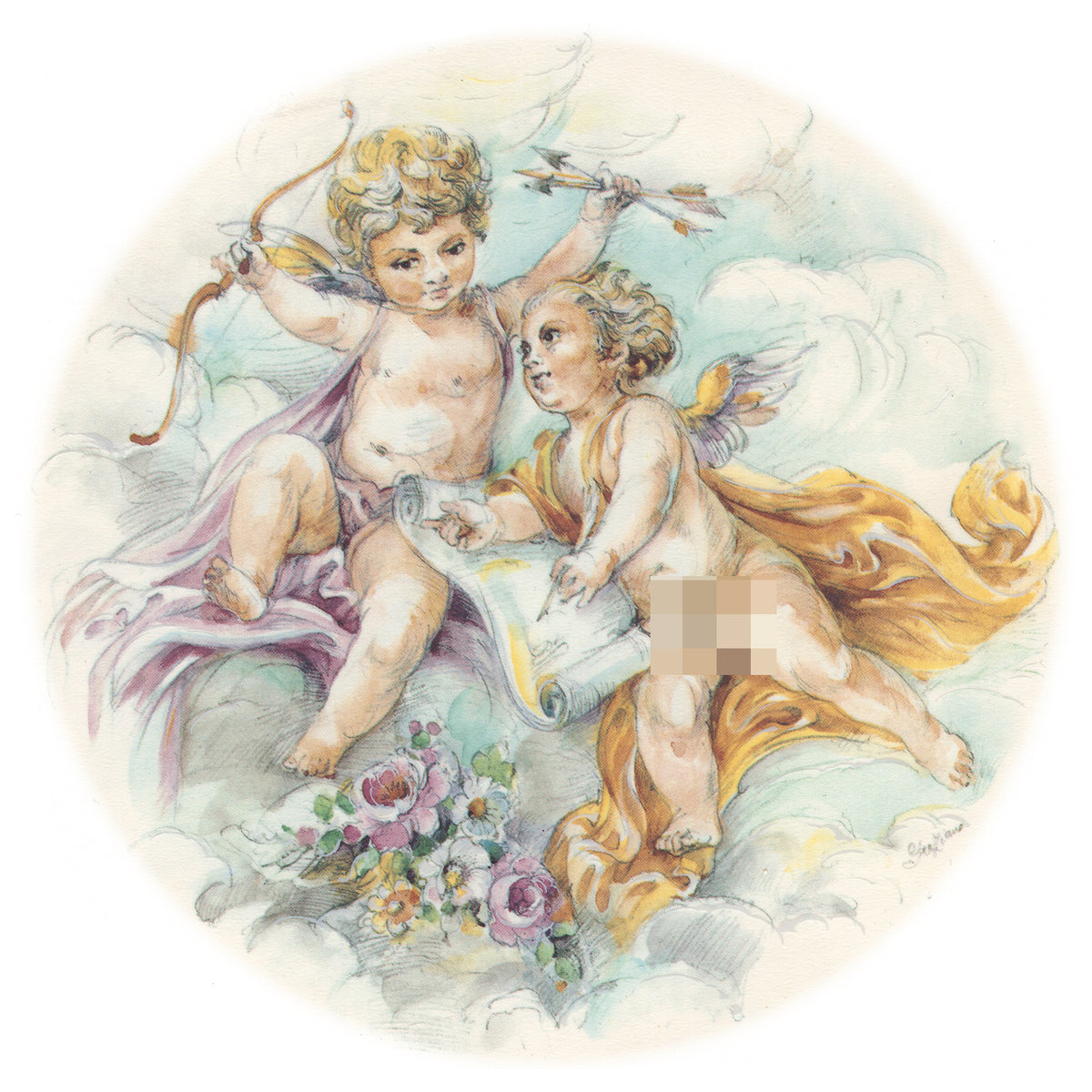 Waterslide Decal for Ceramics - Cherub Pair with Bow and Arrows – Vintage Pastel