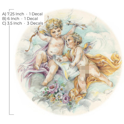 Waterslide Decal for Ceramics - Cherub Pair with Bow and Arrows – Vintage Pastel