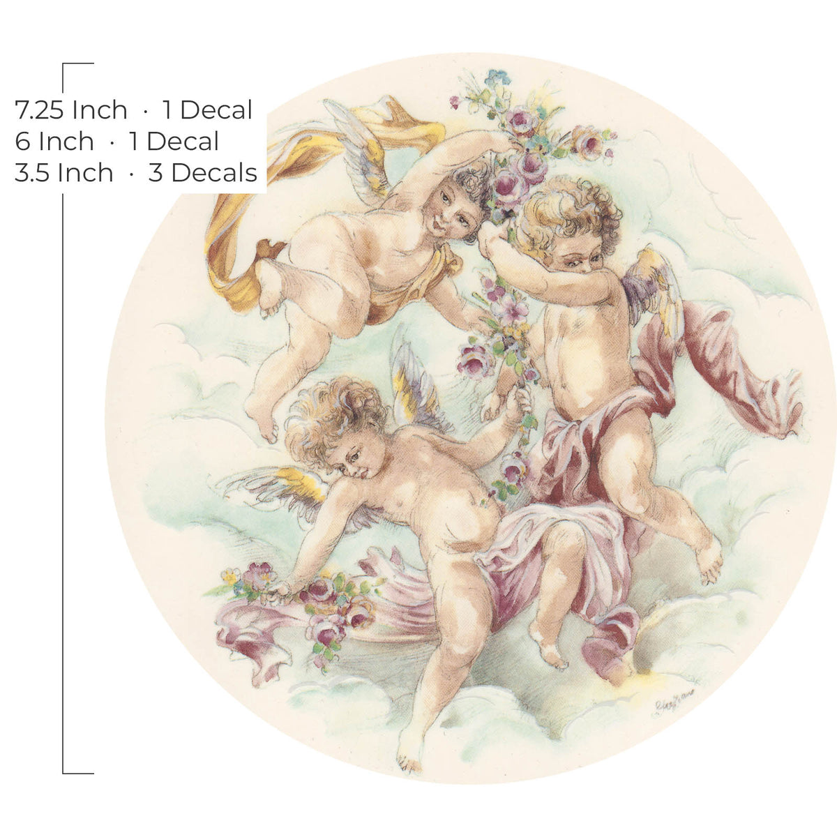 Waterslide Decal for Ceramics - Three Cherubs with Floral Garland – Vintage Pastel