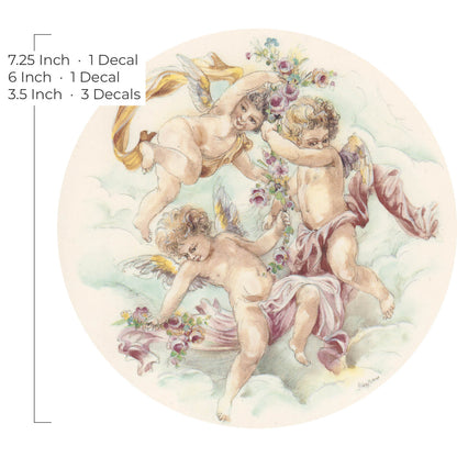 Waterslide Decal for Ceramics - Three Cherubs with Floral Garland – Vintage Pastel