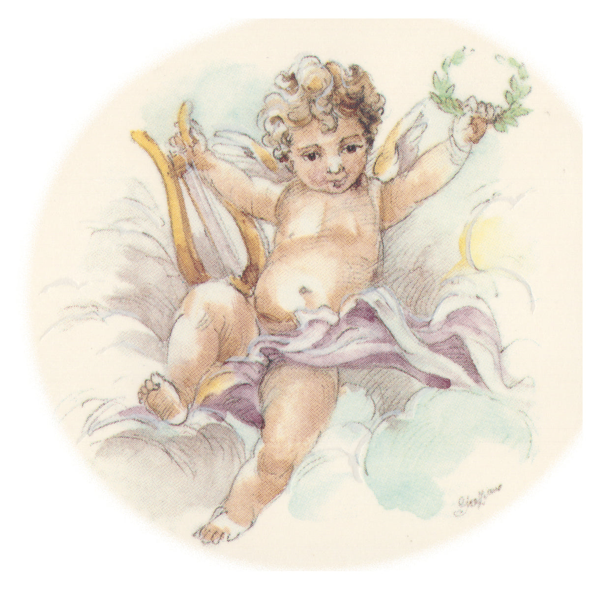 Waterslide Decal for Ceramics - Cherub with Lyre and Laurel Wreath – Vintage Pastel