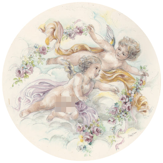 Waterslide Decal for Ceramics - Two Cherubs with Rose Garlands – Vintage Pastel